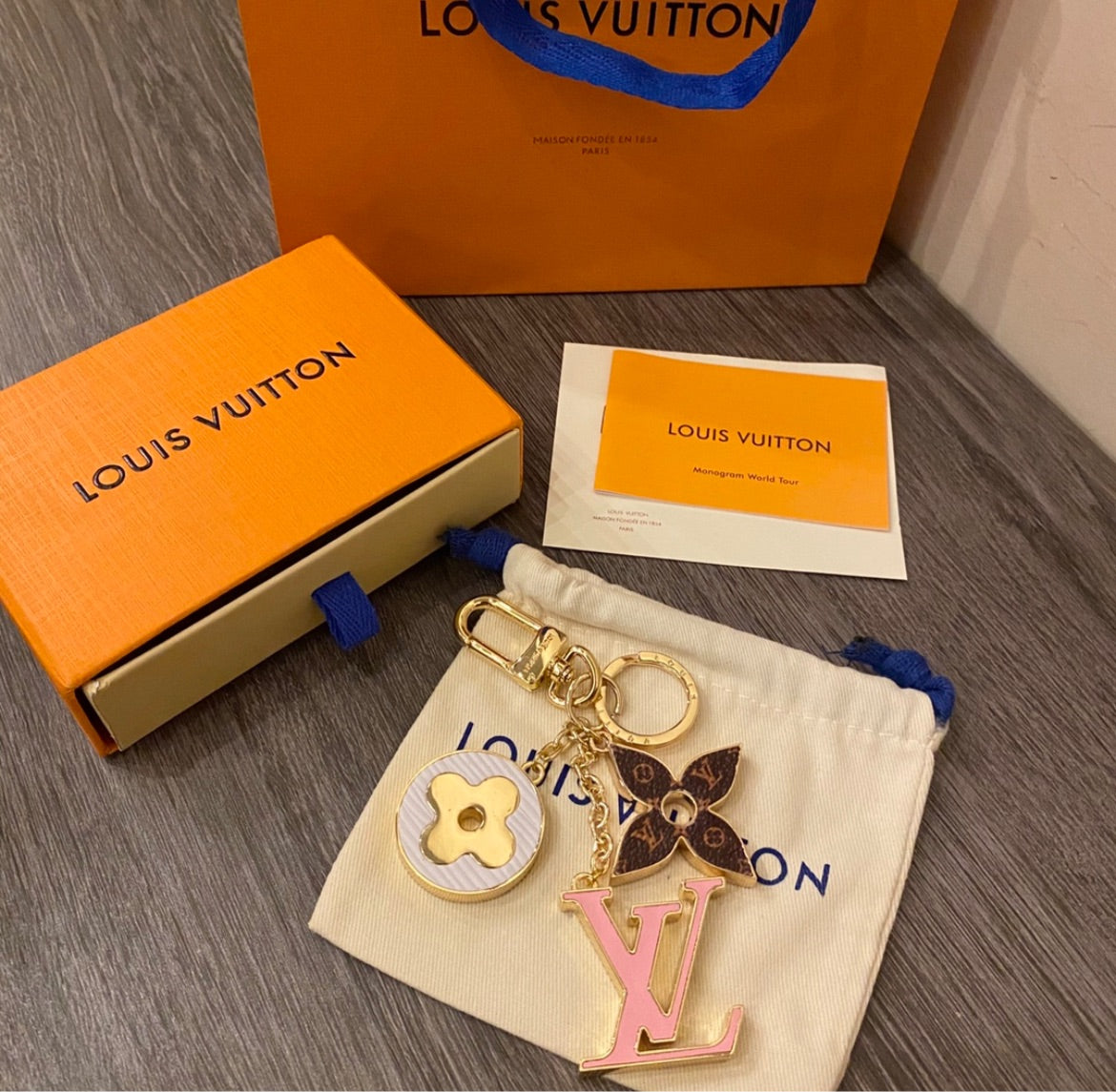 Pink LV key chain